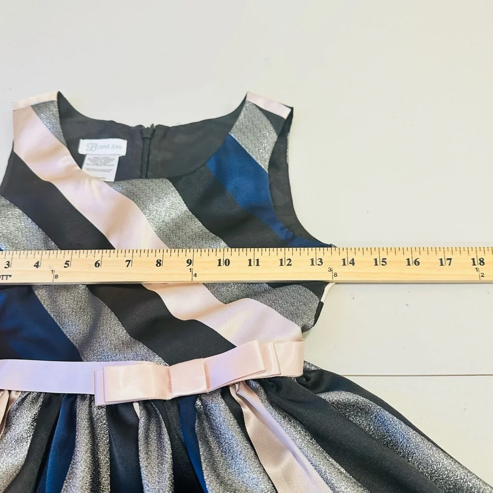 BONNIE JEAN, KIDS‎ 10 BLUE SILVER METALLIC STRIPED FANCY PARTY DRESS
